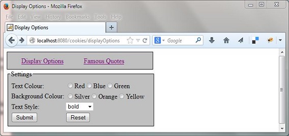 run OptionsServlet class run OptionsServlet class