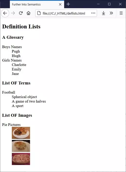 view definition lists tags